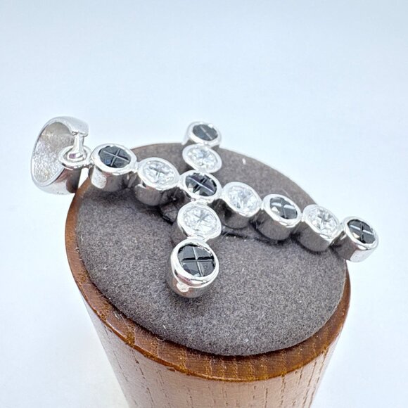 Sterling Silver 925 Dark Blue & White Cubic Zirconia Cross Pendant 2.5" Length - Picture 3 of 9